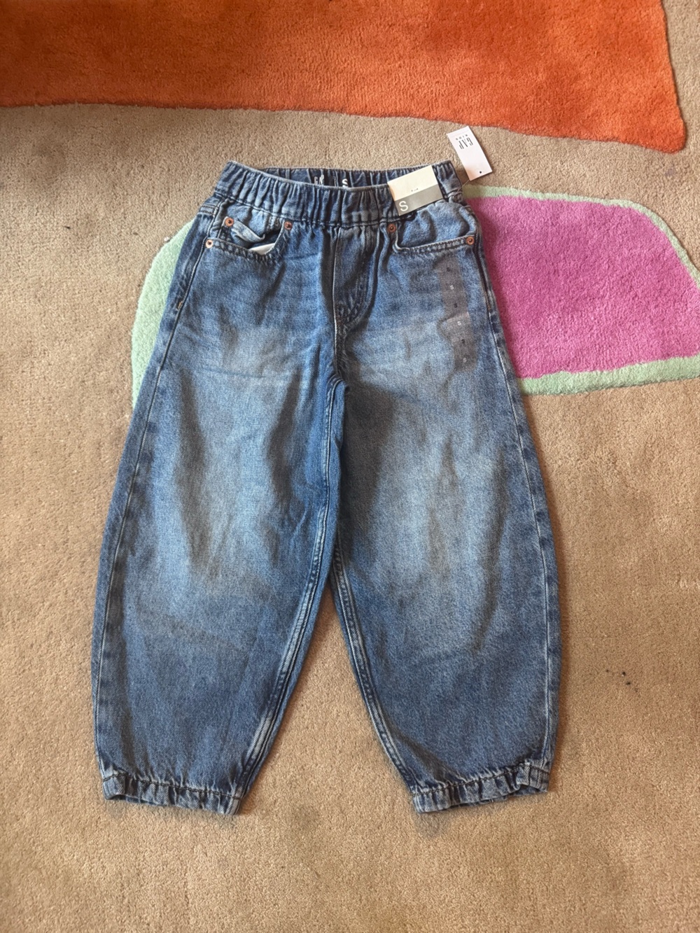 Kids Elastic-Waist Blue Denim Barrel Jeans